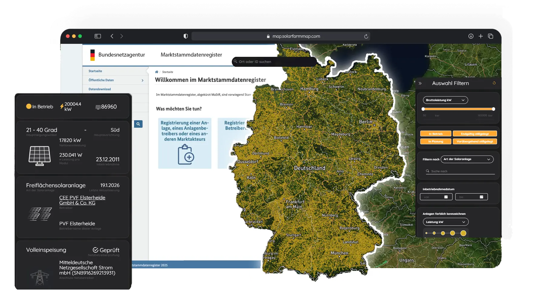 Solaranlagen vom Marktstammdatenregister auf einer Karte
